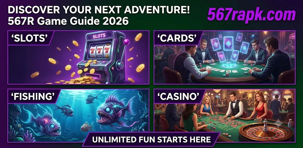 567R game categories guide showing slots cards fishing and casino games